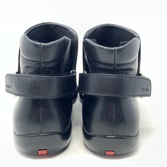 Prada Brushed Leather Ankle Chelsea Boot with Adjustable Back Strap Black Size 6 - Picture 4 of 16